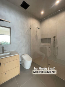 microcement modern bathroom curb-less shower